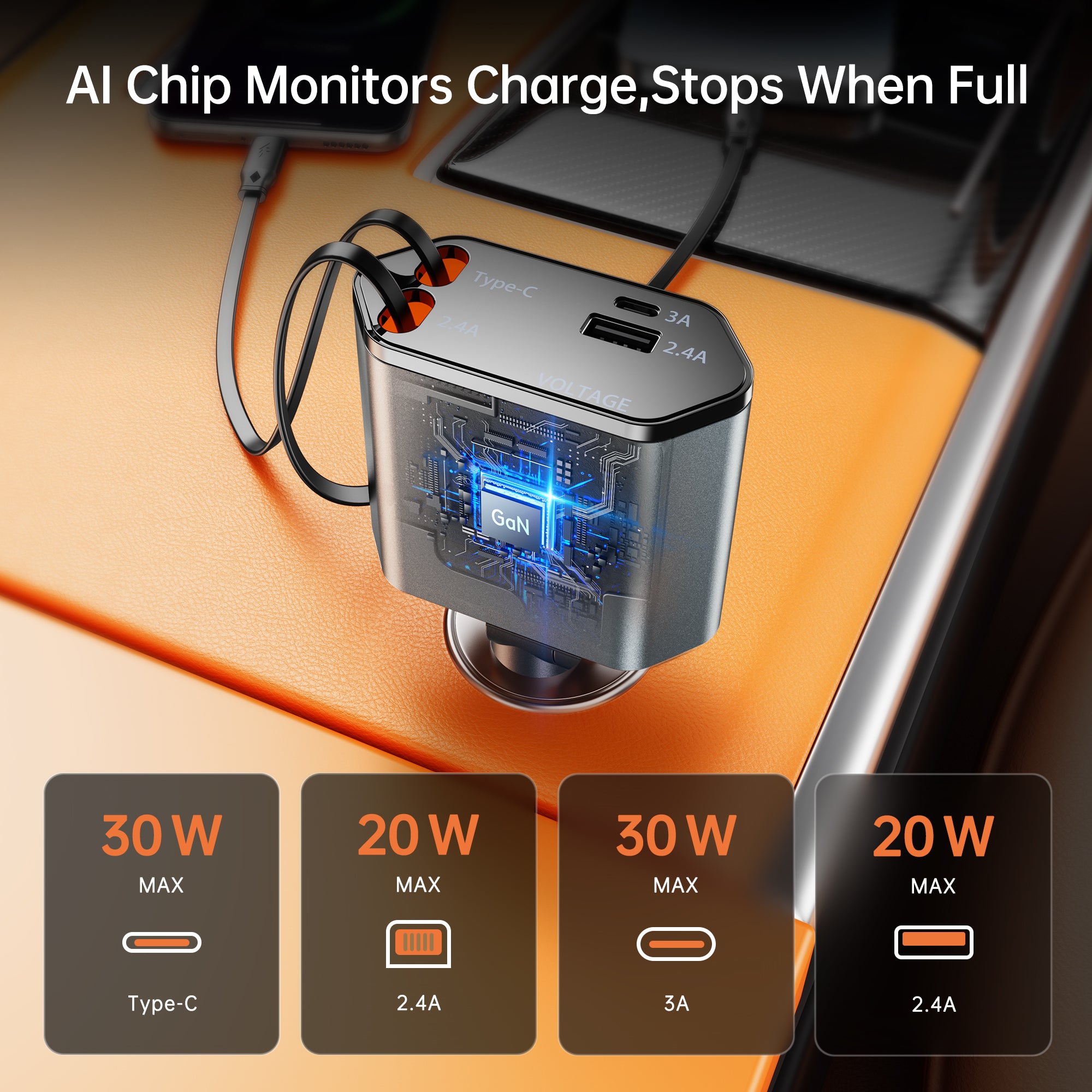 GUSGU Nav100 Retractable Car Charger