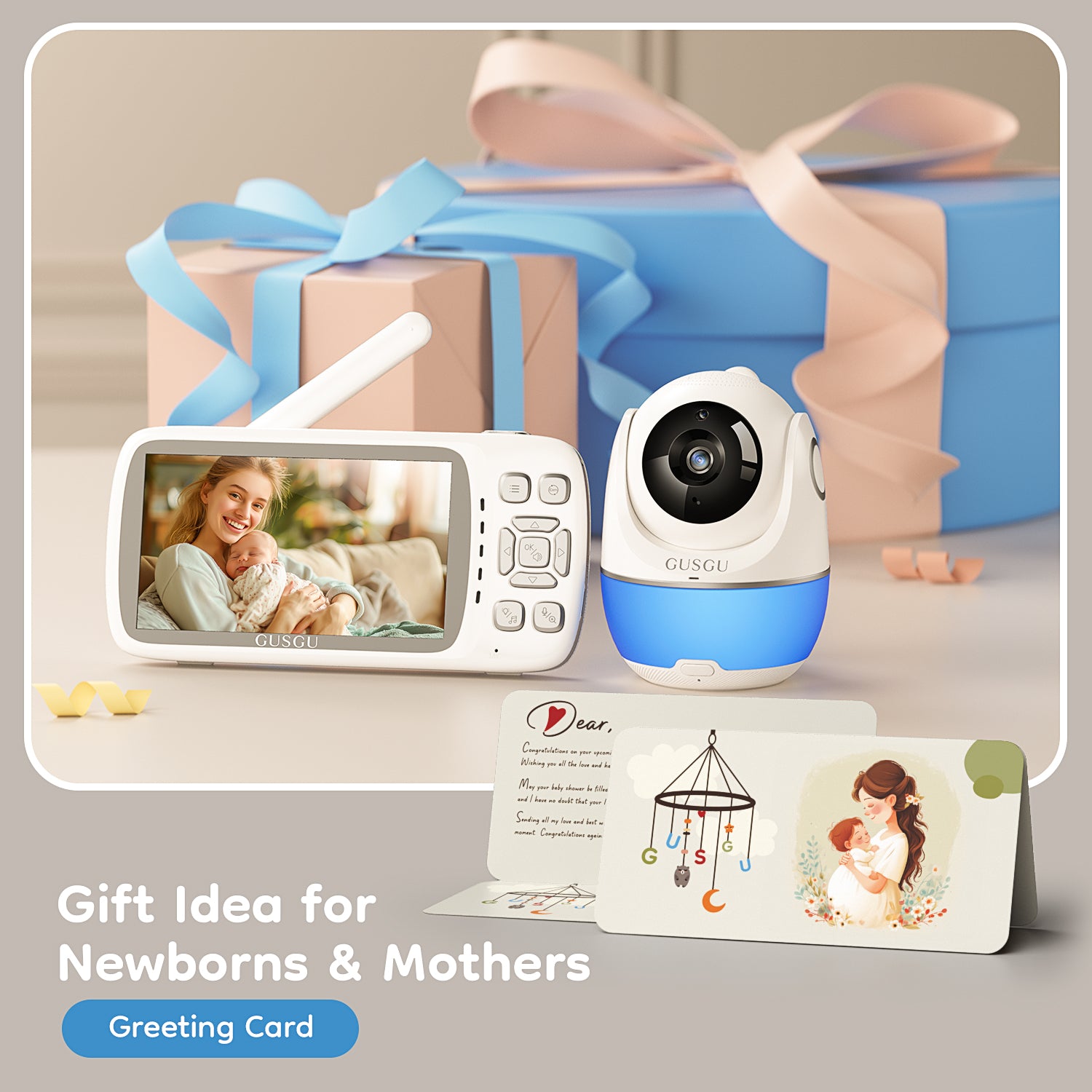 GUSGU Long Range Baby Monitor 2000ft, Noise Cancellation, 1080P