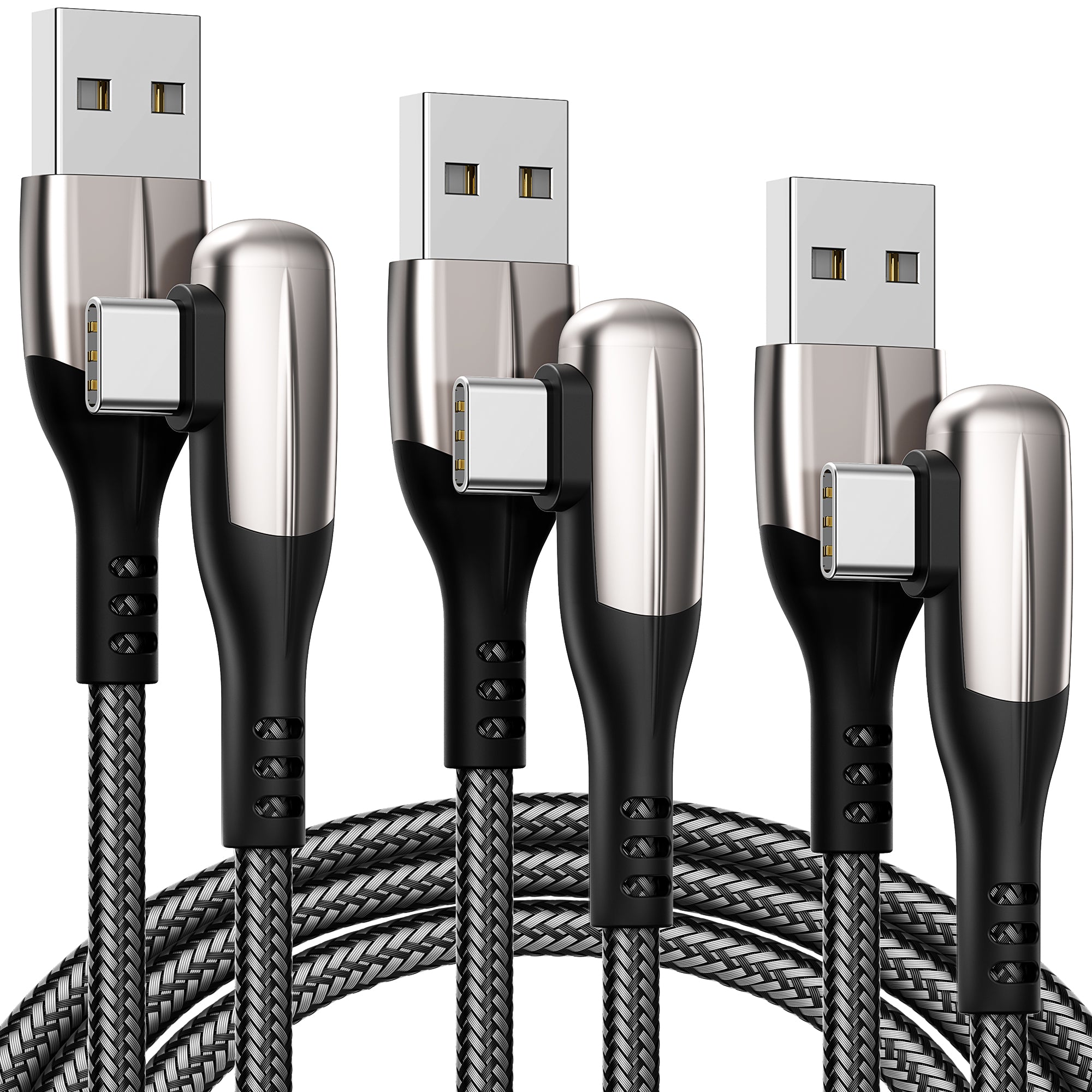 GUSGU USB A to C Charging Cable Right Angle[3-Pack, 6ft] 60W Nylon Braided USB-C Charger Cable