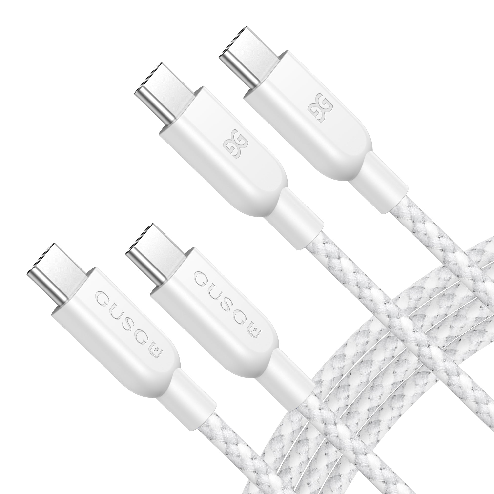 GUSGU USB C to C Charging Cable [2-Pack, 6ft] 60W Nylon Braided USB-C Charger Cable, White