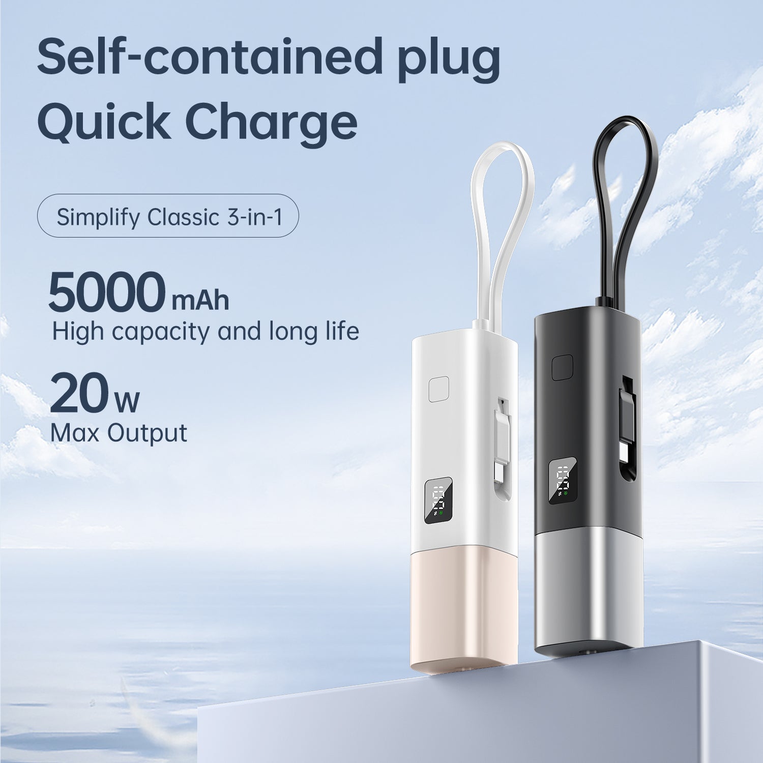 GUSGU POWER GO V24 PD 30W & 5,000mAh Portable USB C Power Bank, 2-in-1 Hybrid Charger with USB-C Cable/Port