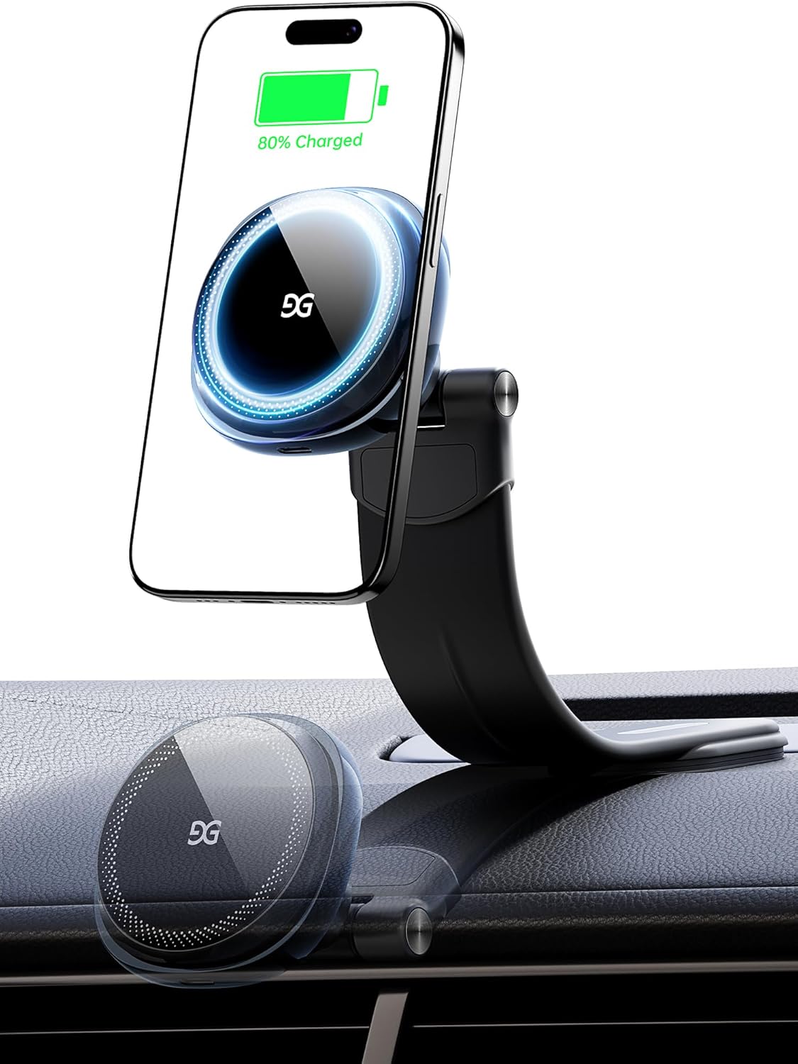 GUSGU E-Mount5 Wireless Car Charger with Cooling Fan, 15W Magsfe Charging Car Phone Mount for All Qi-Compatible & Magnetic Wireless Charging Phones