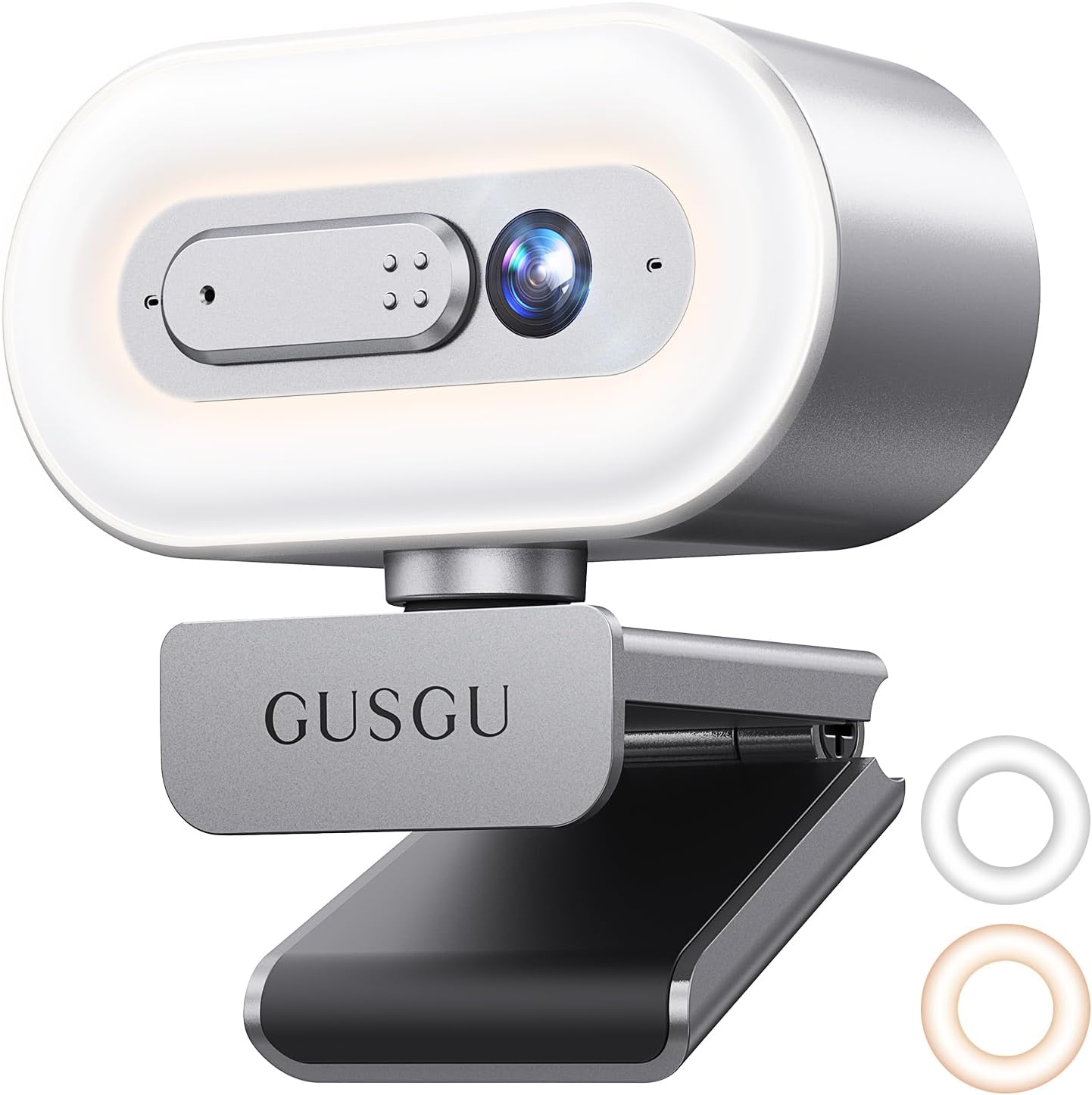 GUSGU G920 2K Webcam with Auto Focus, Ring Light, Video Streaming Camera with Microphone& Privacy Cover