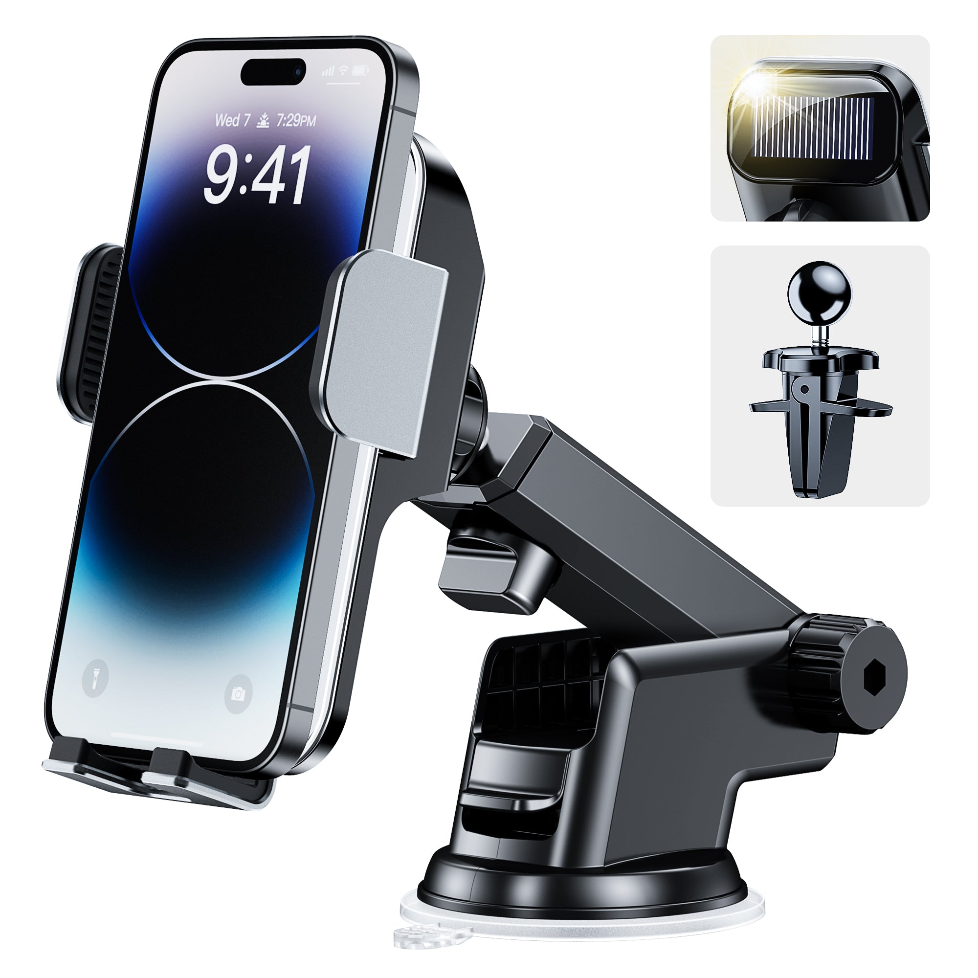 GUSGU Car Phone Holder, Windshield, Dashboard, Vent, 3in1 Automatic Phone Mount for car