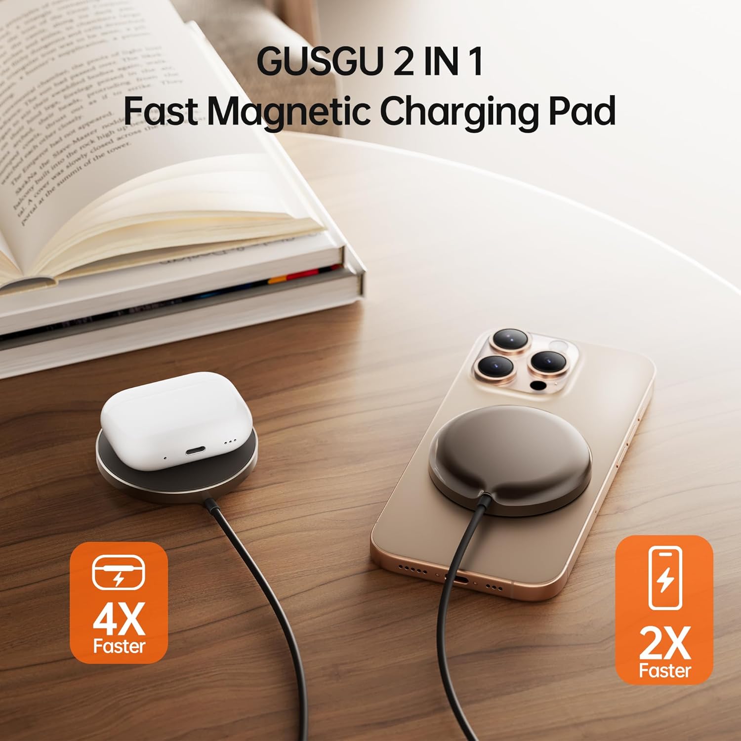 GUSGU Qi2 Certified 15W Magnetic Wireless Charger, Fast Charging Pad for iPhone, AirPods, and Android Devices with Wireless Charging Support