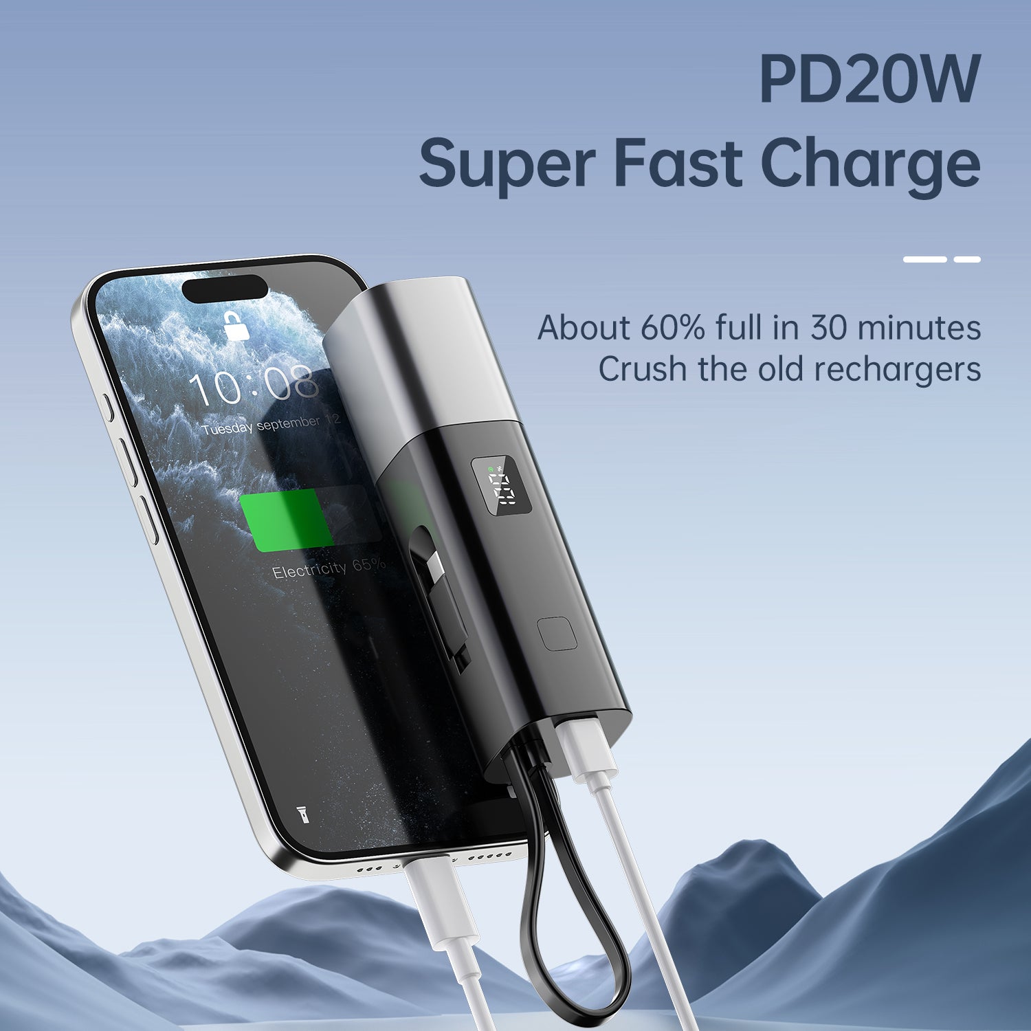 GUSGU POWER GO V24 PD 30W & 5,000mAh Portable USB C Power Bank, 2-in-1 Hybrid Charger with USB-C Cable/Port