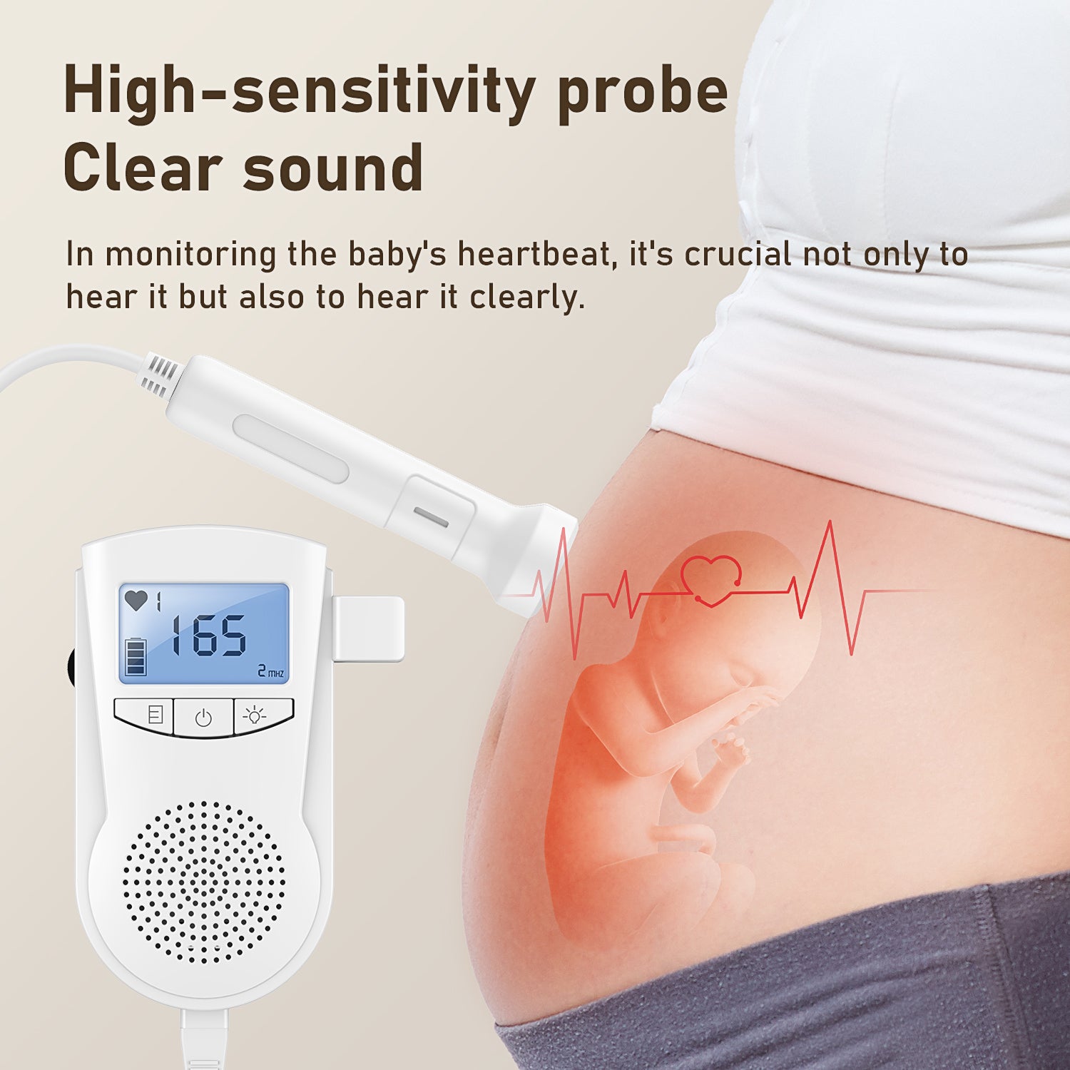 Baby Doppler Fetal Heartbeat Monitor, Easy to Use