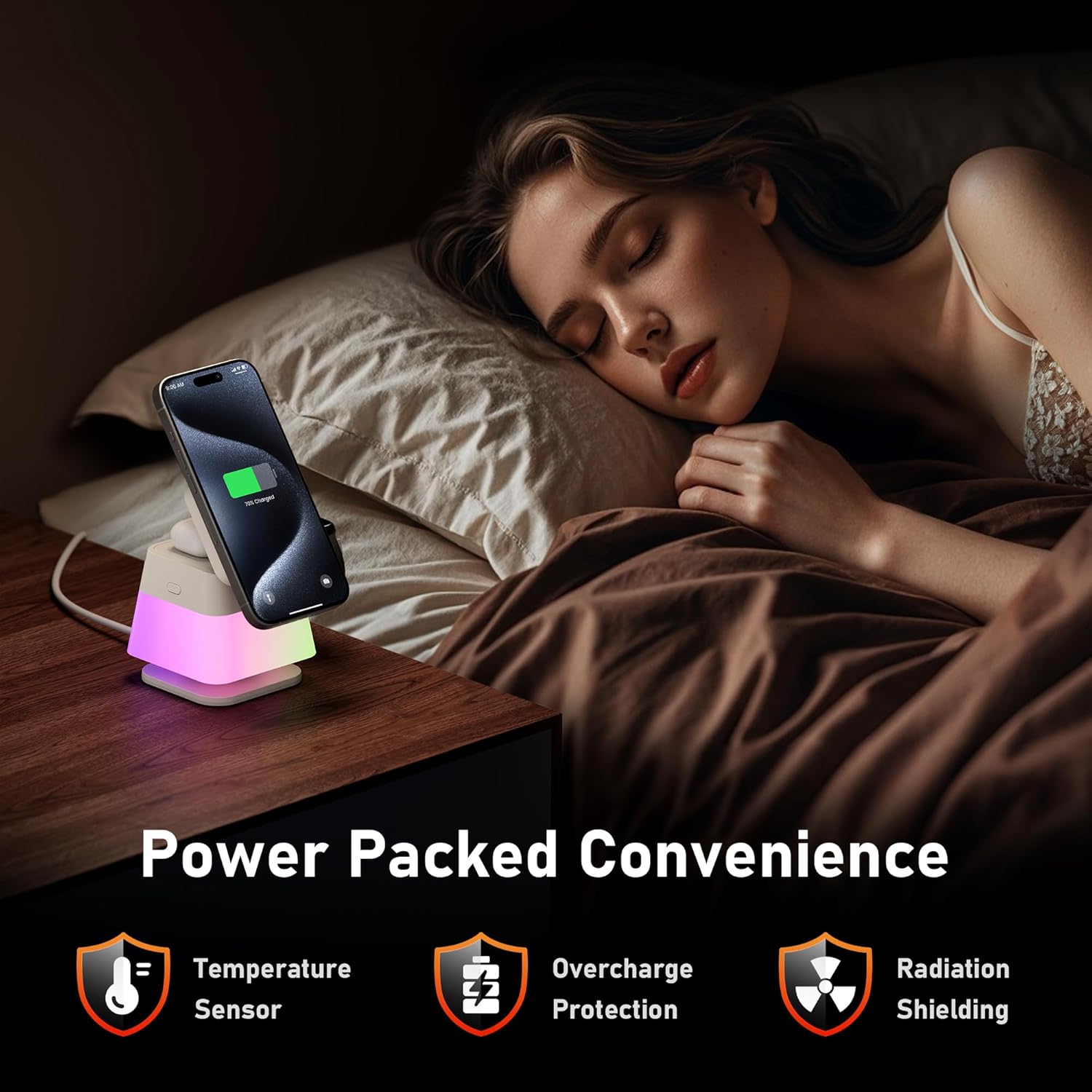 GUSGU Magnetic 15W Charging Station with 30W USB-C Charger & RGB Night Light for Mag-safe iPhones and Android