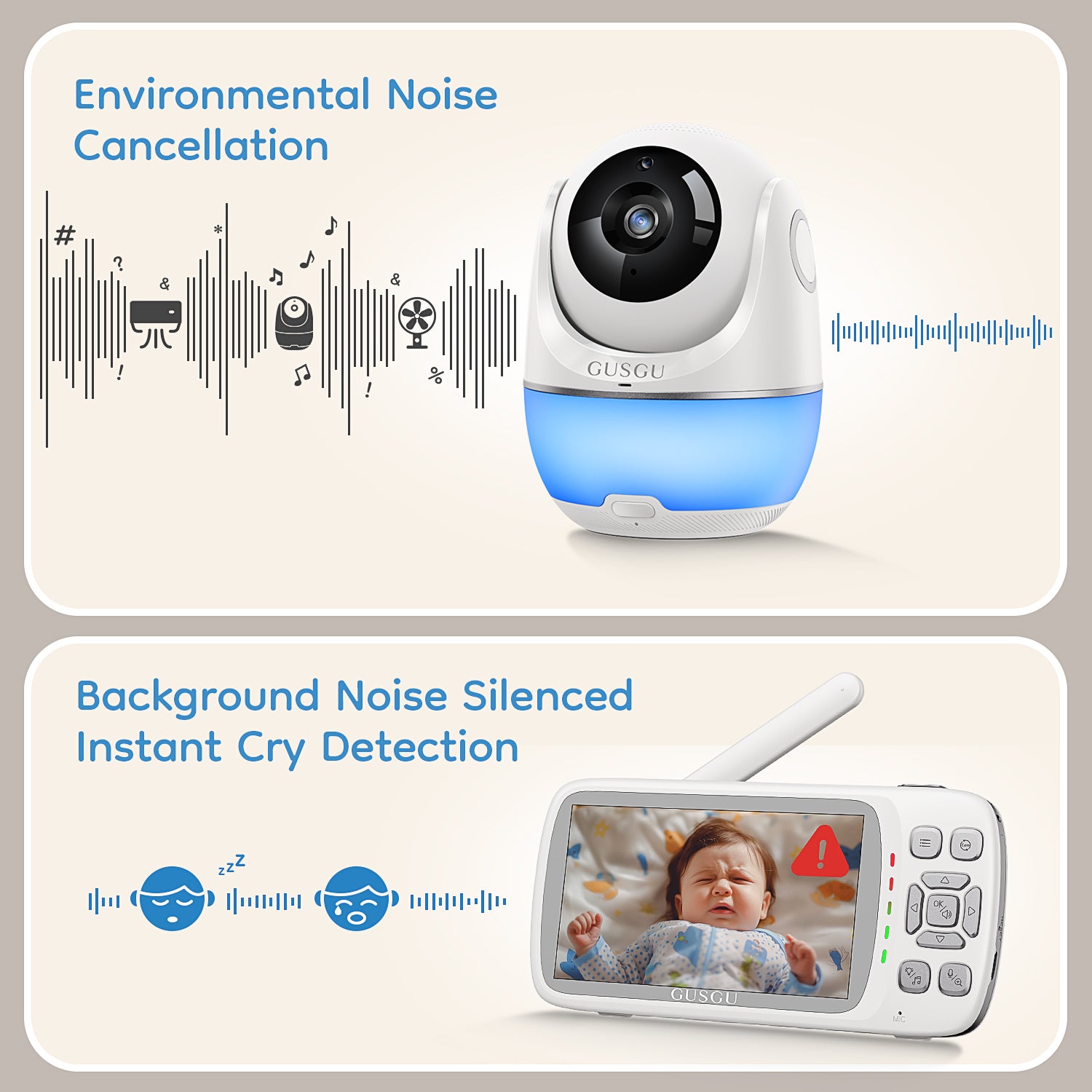 GUSGU Long Range Baby Monitor 2000ft, Noise Cancellation, 1080P