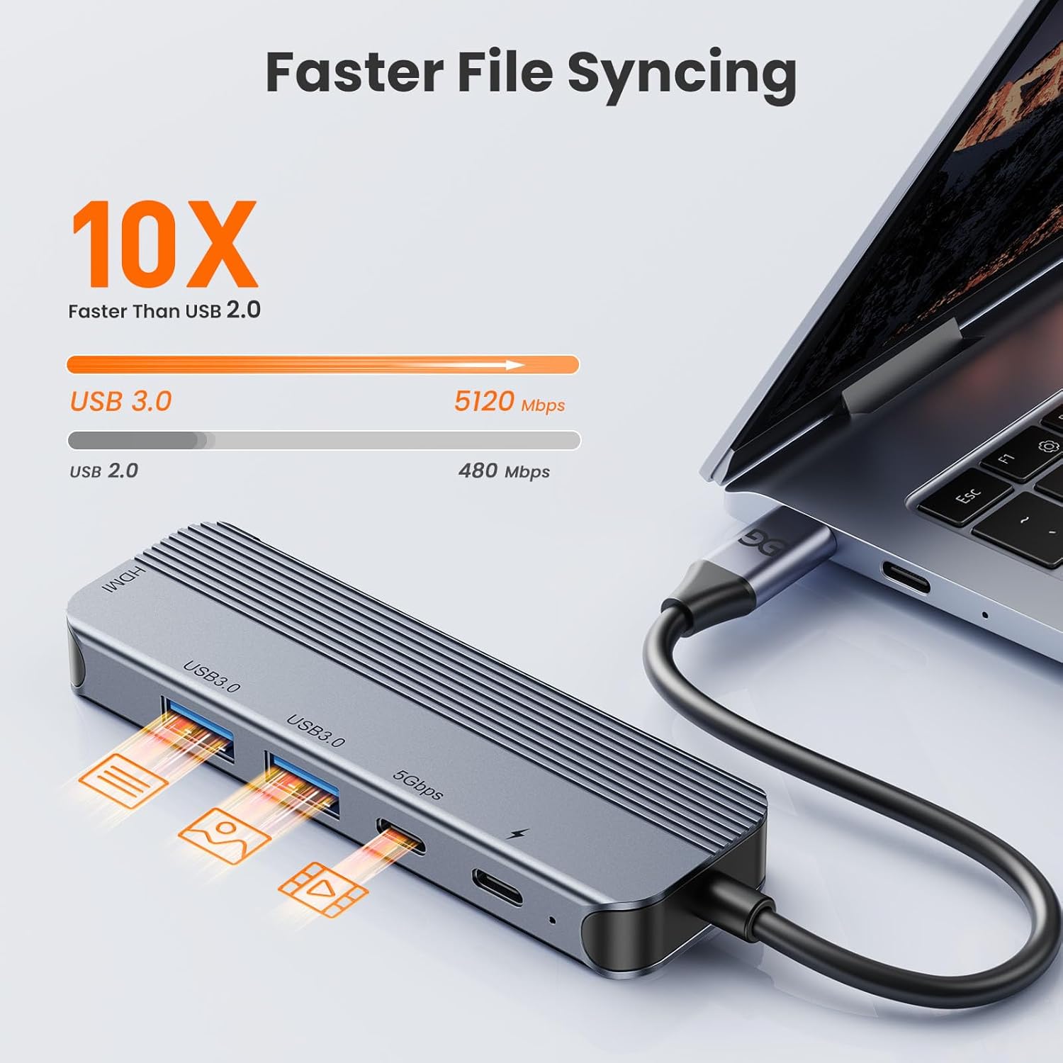 GUSGU USB C Hub with 4K HDMI (5-in-1 Gray), 2*USB 3.0, 5Gbps Type C Port, PD Charging 100W