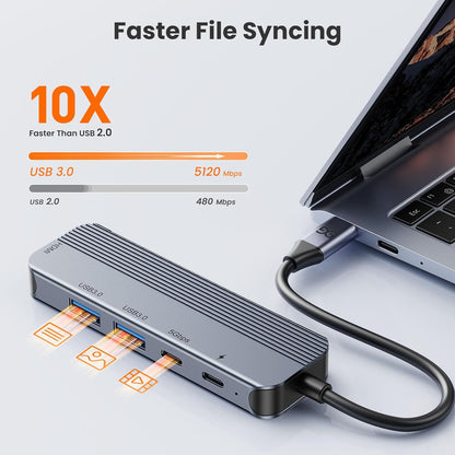 GUSGU USB C Hub with 4K HDMI (5-in-1 Gray), 2*USB 3.0, 5Gbps Type C Port, PD Charging 100W