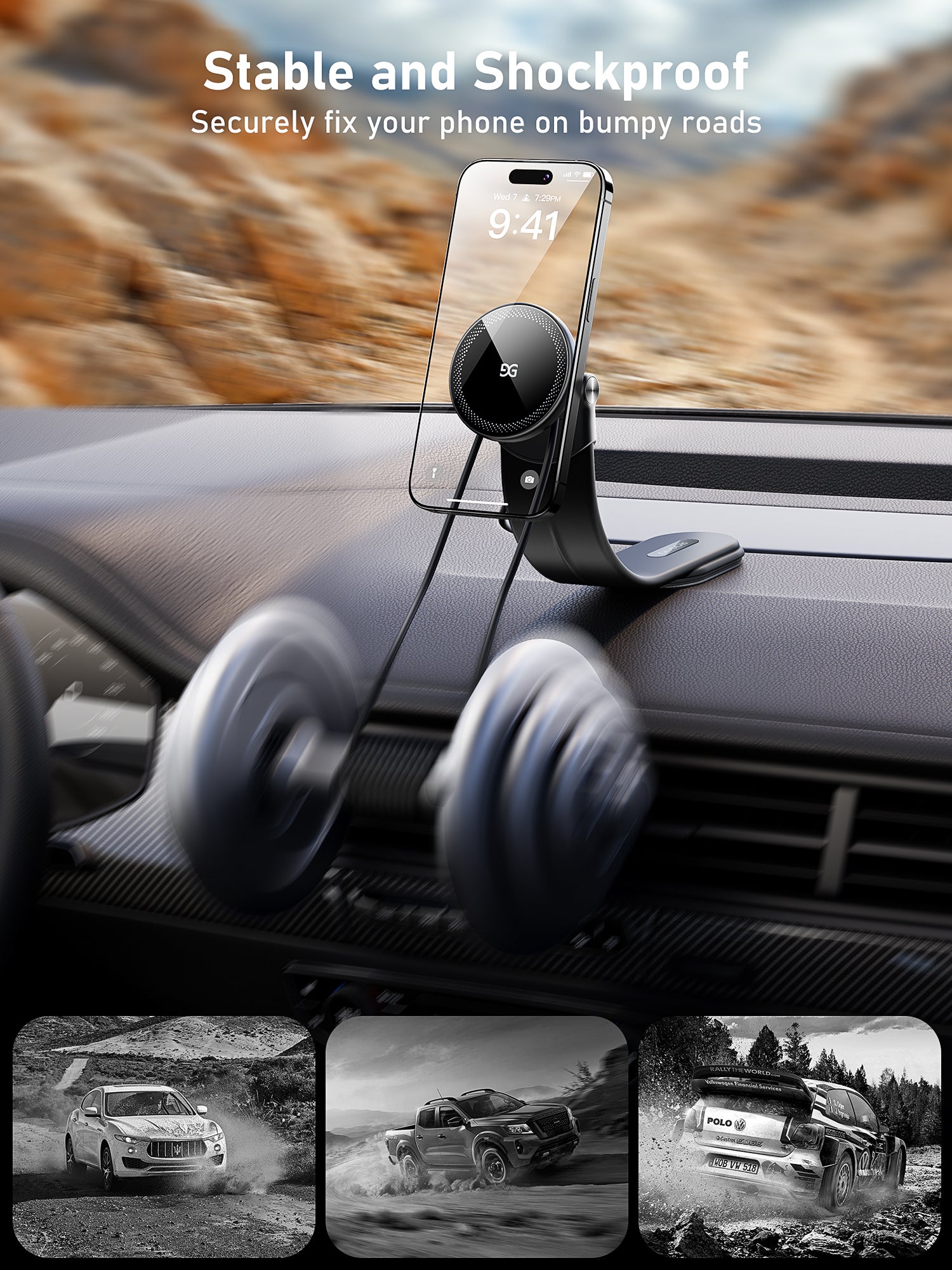 GUSGU E-Mount Cell Phone Magsafe Car Mount, Windshield/Dashboard Car Phone Holder, Universal for All Car Models, Compatible with iPhone 16/15/14/13/12 and All Magnetic Phone