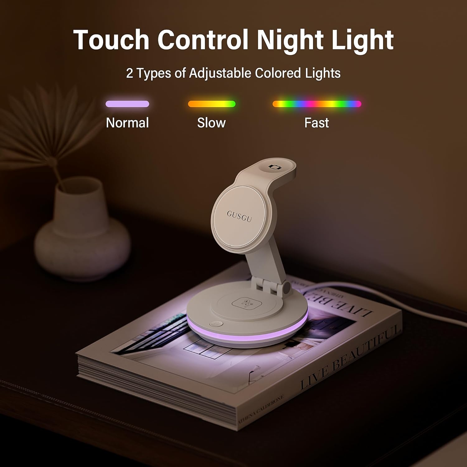 GUSGU 3 in 1 Charging Station with RGB Night Light, 15W Max Fast Charging, Wireless Charger for iPhone, iWatch, AirPods