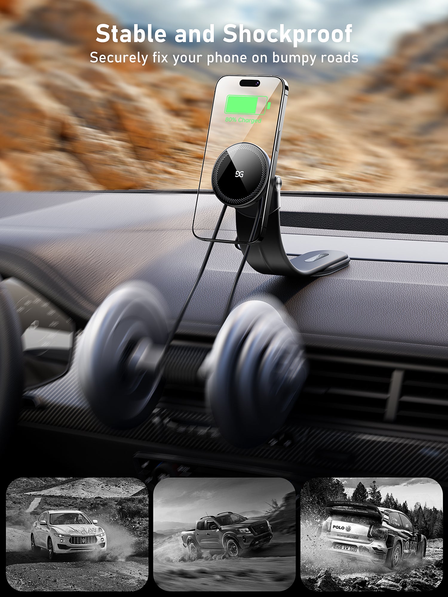 GUSGU E-Mount3 Wireless Car Charger, 15W Magsfe Charging Car Phone Mount for All Qi-Compatible & Magnetic Wireless Charging Phones