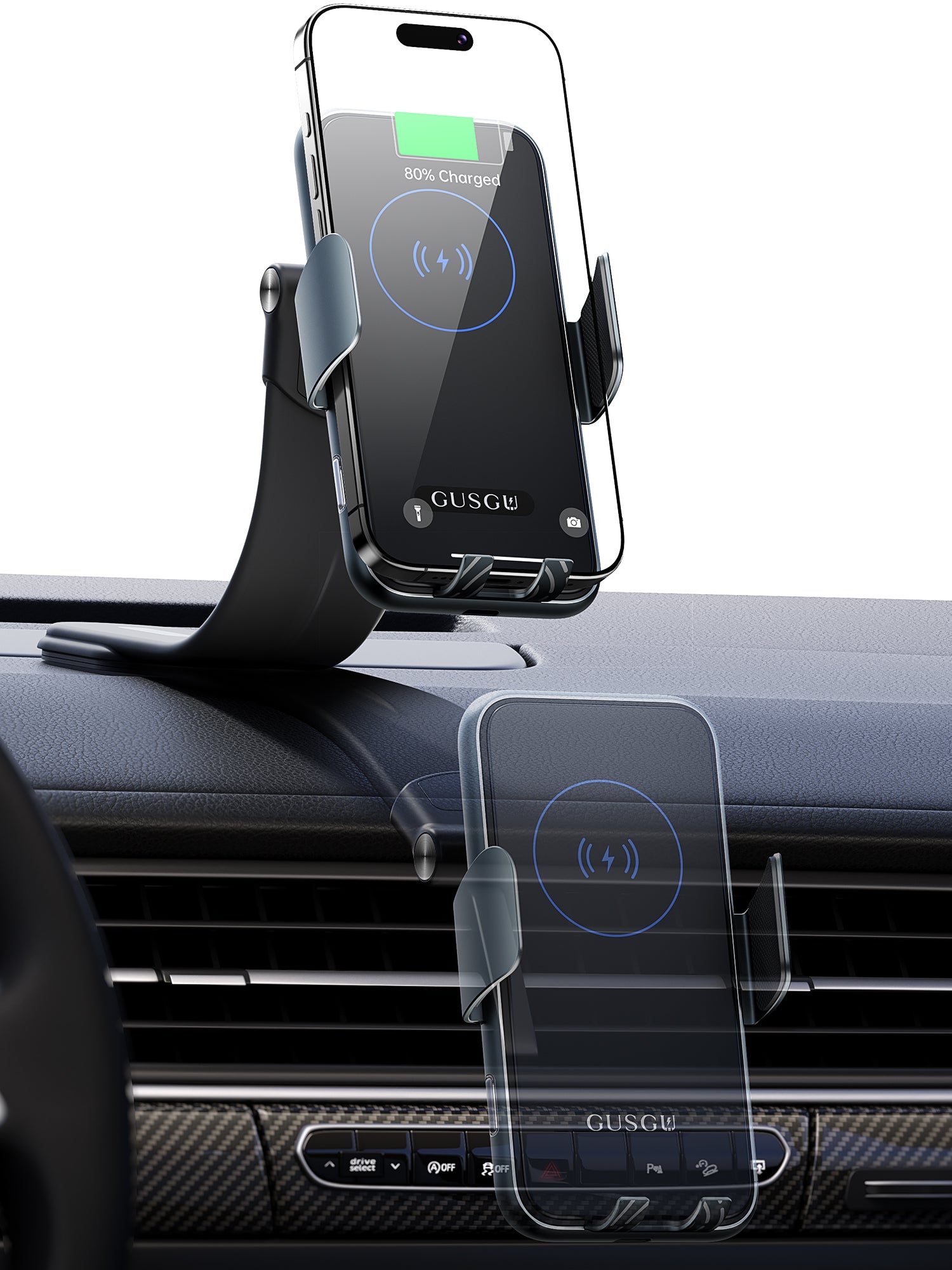 GUSGU E-Mount7 Wireless Car Charger, 15W Magsfe Charging Car Phone Mount for All Qi-Compatible & Magsafe Wireless Charging Phones