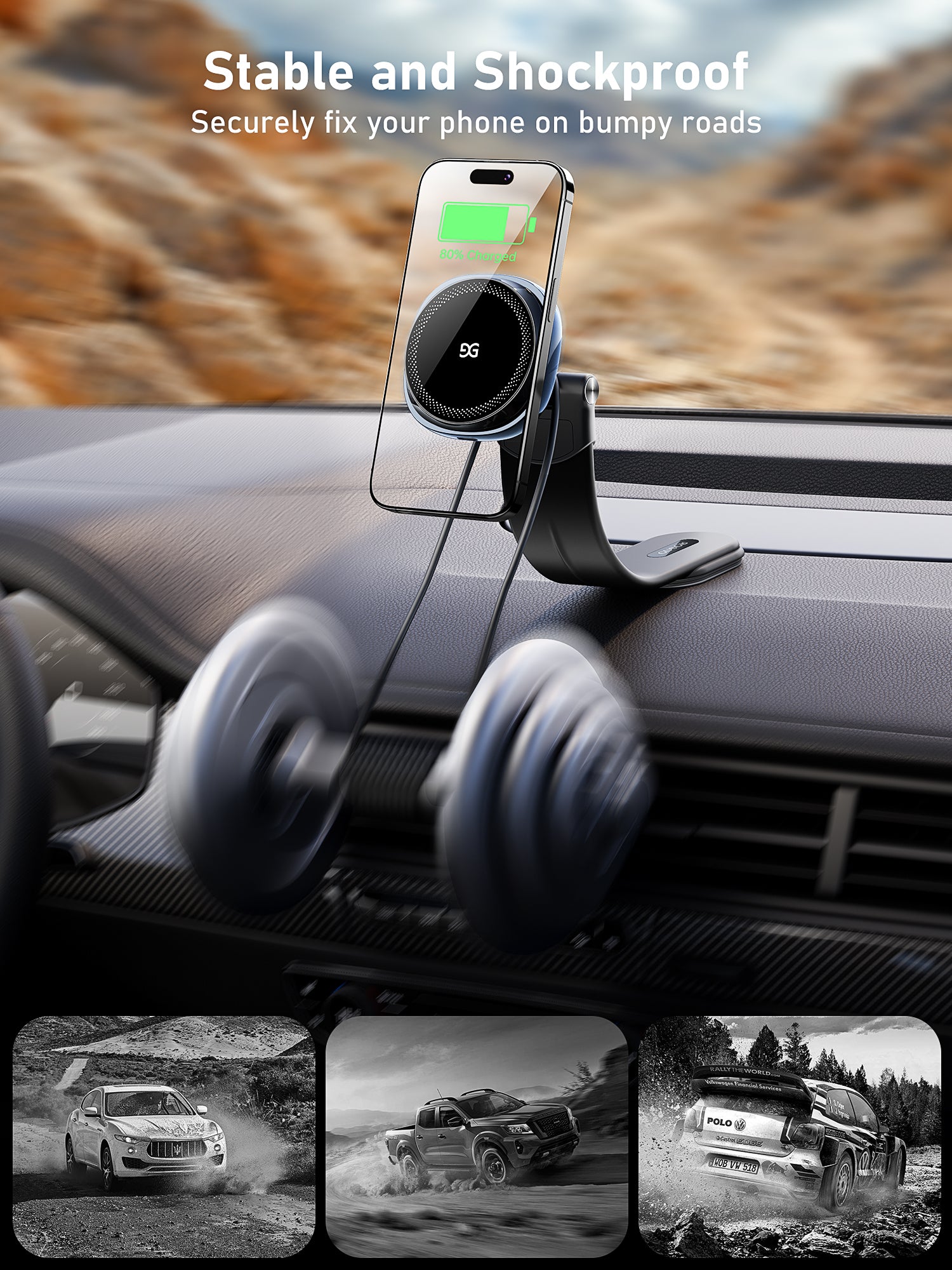 GUSGU E-Mount5 Wireless Car Charger with Cooling Fan, 15W Magsfe Charging Car Phone Mount for All Qi-Compatible & Magnetic Wireless Charging Phones